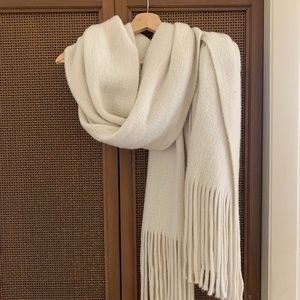 Anthropologie Ivory Fringed Wrap Scarf - Like New!